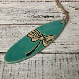 Made To Order- Ceramic Surfboard - Ornament Wall Hanging- Holiday- Christmas Tree- Decoration- Decor- Surf Art- Surfing Gift-Dragonfly Sup - thumbnail 3