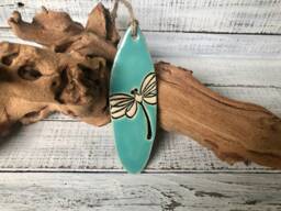 Made To Order- Ceramic Surfboard - Ornament Wall Hanging- Holiday- Christmas Tree- Decoration- Decor- Surf Art- Surfing Gift-Dragonfly Sup - thumbnail 1