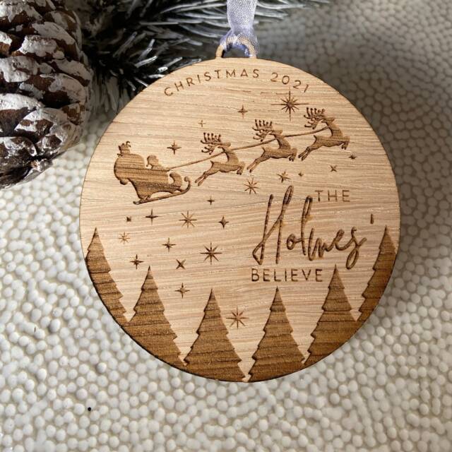 Personalized Family Christmas Ornament 2023 Engraved Wooden Bauble - image 1
