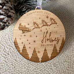 Personalized Family Christmas Ornament 2023 Engraved Wooden Bauble - thumbnail 1