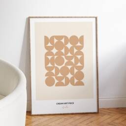 Cream Geometric Art Print Beige Abstract Shapes Poster - thumbnail 2