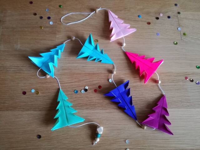 Pink & Green Origami Fir Garland