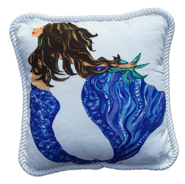 Mermaid Pillow For Beach Decor, Great Dorm Room, Decor, Coastal Pillow, Girls Room 20 X 20 - image 1