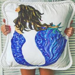 Mermaid Pillow For Beach Decor, Great Dorm Room, Decor, Coastal Pillow, Girls Room 20 X 20 - thumbnail 3