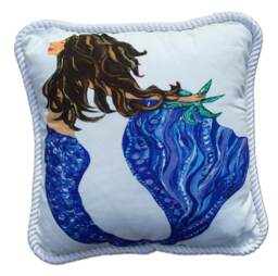 Mermaid Pillow For Beach Decor, Great Dorm Room, Decor, Coastal Pillow, Girls Room 20 X 20 - thumbnail 1