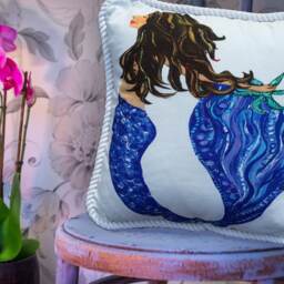 Mermaid Pillow For Beach Decor, Great Dorm Room, Decor, Coastal Pillow, Girls Room 20 X 20 - thumbnail 2