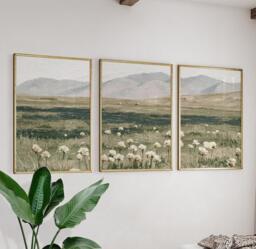 Mountain Meadow Trio, Green Landscape Wall Art Set - thumbnail 1