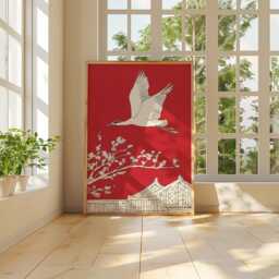 Japanese Crane Poster, Red Wall Art, Asian Bird Print - thumbnail 4