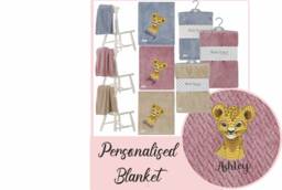 Personalised Embroidered Baby New Waffle Safari Lion Blankets 90cm 3 Colors Super Soft - thumbnail 1