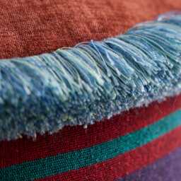 Chenille Stripe Pouf Cover With Blue Fringe - thumbnail 3