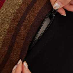Chenille Stripe Pouf Cover With Blue Fringe - thumbnail 2