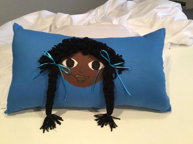 Blue, W/Ponytails Handmade Rag Doll Pillow - image 1