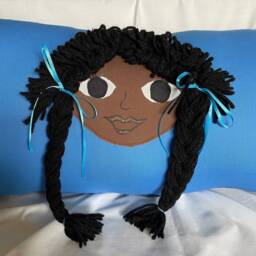 Blue, W/Ponytails Handmade Rag Doll Pillow - thumbnail 3