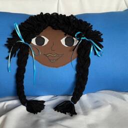 Blue, W/Ponytails Handmade Rag Doll Pillow - thumbnail 2