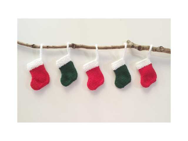 Five Handknitted Small Mini Tiny Little Christmas Stocking Tree Decoration Red Green White Set Of 5 Ready To Ship - image 1