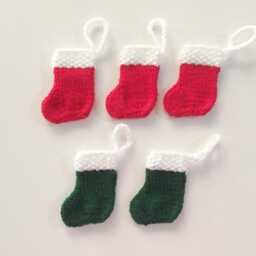 Five Handknitted Small Mini Tiny Little Christmas Stocking Tree Decoration Red Green White Set Of 5 Ready To Ship - thumbnail 2