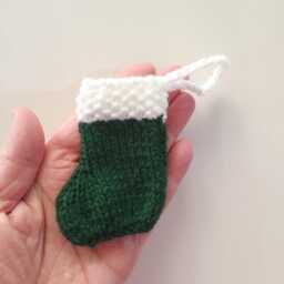 Five Handknitted Small Mini Tiny Little Christmas Stocking Tree Decoration Red Green White Set Of 5 Ready To Ship - thumbnail 4