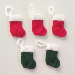 Five Handknitted Small Mini Tiny Little Christmas Stocking Tree Decoration Red Green White Set Of 5 Ready To Ship - thumbnail 3
