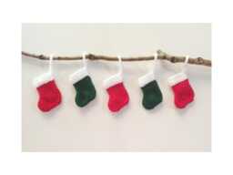 Five Handknitted Small Mini Tiny Little Christmas Stocking Tree Decoration Red Green White Set Of 5 Ready To Ship - thumbnail 1