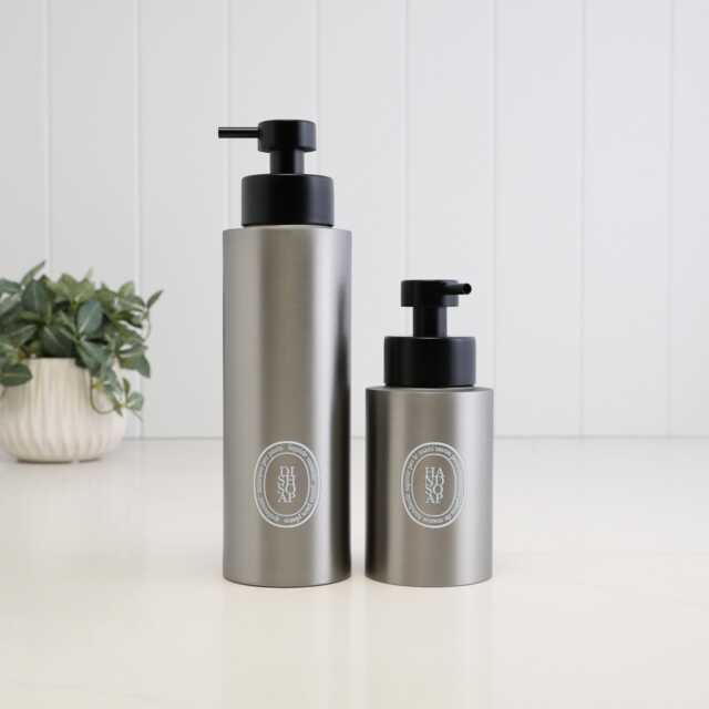 Brushed Stainless Steel Soap Dispenser With White Oval Label Choices - Refillable Pump Bottle in 250 Ml Or 500 Sustainable Bathroom - image 1