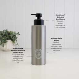 Brushed Stainless Steel Soap Dispenser With White Oval Label Choices - Refillable Pump Bottle in 250 Ml Or 500 Sustainable Bathroom - thumbnail 3