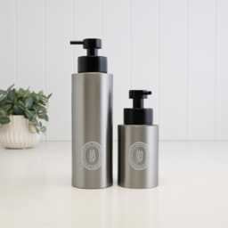Brushed Stainless Steel Soap Dispenser With White Oval Label Choices - Refillable Pump Bottle in 250 Ml Or 500 Sustainable Bathroom