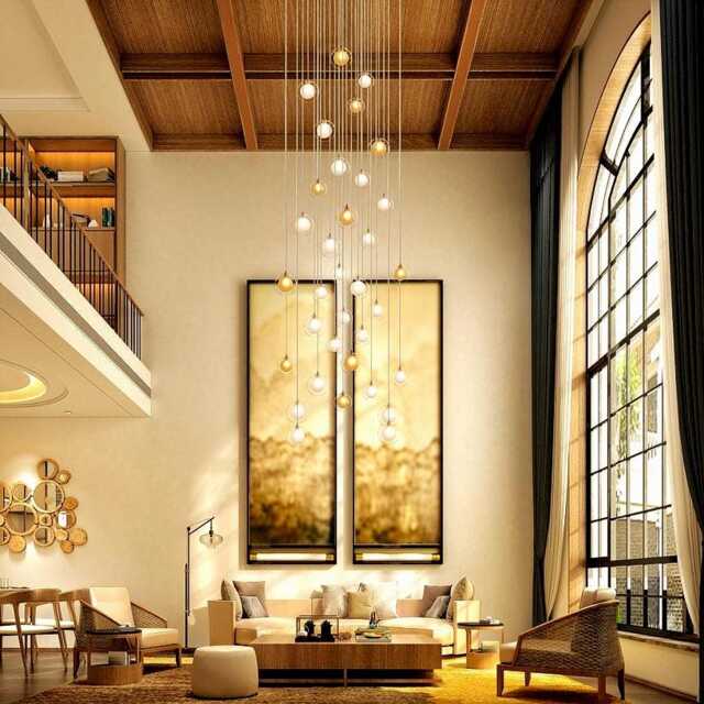 Modern-Staircase-Chandelier Lighting-Two Story Foyer Chandelier-Clear Blown Glass Pendant Lighting Contemporary Tall Chandelier - Reflection - image 1
