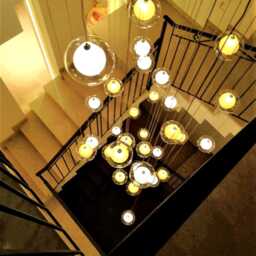 Modern-Staircase-Chandelier Lighting-Two Story Foyer Chandelier-Clear Blown Glass Pendant Lighting Contemporary Tall Chandelier - Reflection - thumbnail 2