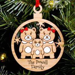 Cute Bear Family Christmas Tree Decoration, Personalised Lgbt Engraved Xmas Bauble, Secret Santa, Lesbian Same Sex Mums Children Of 3 - thumbnail 3