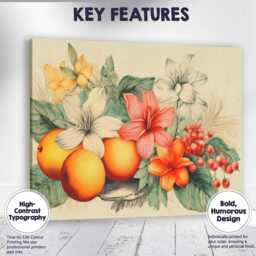 Elegant Floral Citrus Still Life Botanical Canvas Wall Art Print Decor Picture Ready To Hang - thumbnail 1