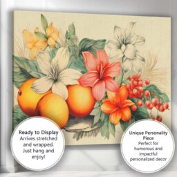 Elegant Floral Citrus Still Life Botanical Canvas Wall Art Print Decor Picture Ready To Hang - thumbnail 3