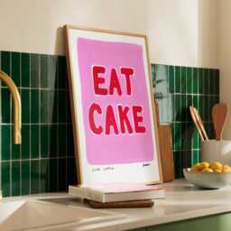 Eat Cake Painting Art Print/Hand Painted Abstract Pink Colourful - thumbnail 2