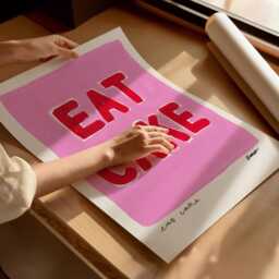 Eat Cake Painting Art Print/Hand Painted Abstract Pink Colourful - thumbnail 3
