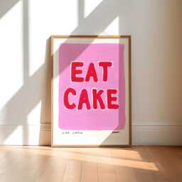 Eat Cake Painting Art Print/Hand Painted Abstract Pink Colourful - thumbnail 1