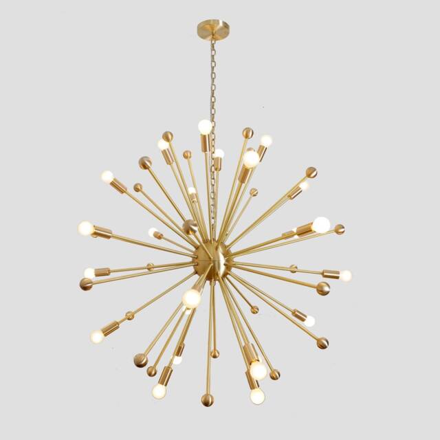 Large Mid Century Sputnik Chandelier, Brass Starburst Light, Custom Length - image 1