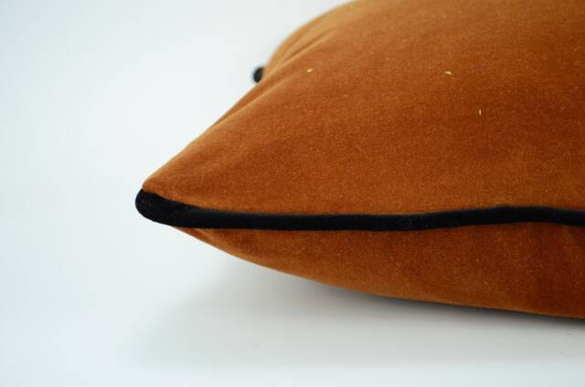 Copper Velvet Pillow Cover With Black Piping - Autumnal Home Decor - image 1