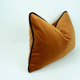 Copper Velvet Pillow Cover With Black Piping - Autumnal Home Decor - thumbnail 3