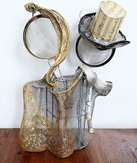 Wire Mesh Boyfriend Relationship Gift Elegant Couple/Love in Gold & Silver Modern Art Wedding Anniversary/ Valentine Ooak - image 1