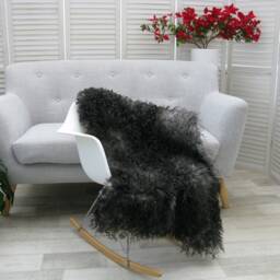 "Genuine Swedish Gotland Sheepskin Rug, Black Grey Curly Wool, 51""x25" - thumbnail 2