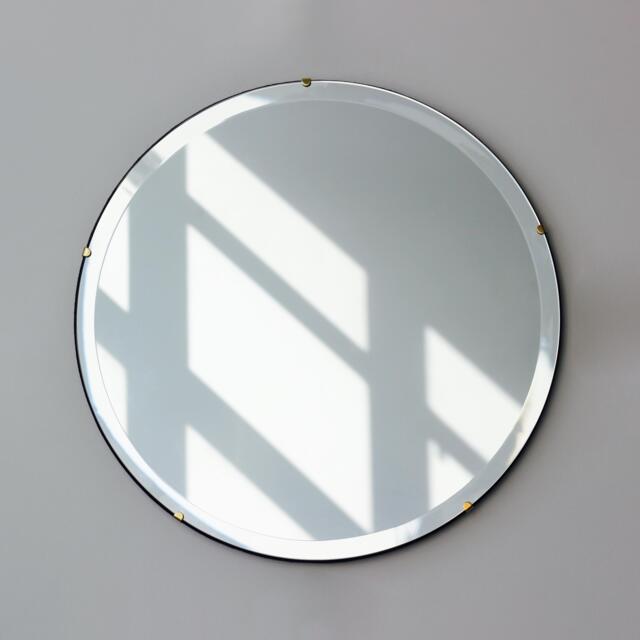 Orbis??? Bevelled Round Frameless Mirror With Brass Clips - Large, Xl - image 1