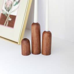 Handmade Beech Candlestick Set Of 3 Rustic Scandinavian Decor - thumbnail 4