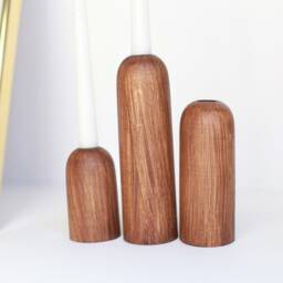 Handmade Beech Candlestick Set Of 3 Rustic Scandinavian Decor - thumbnail 2