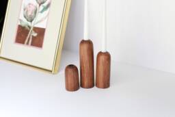 Handmade Beech Candlestick Set Of 3 Rustic Scandinavian Decor - thumbnail 1