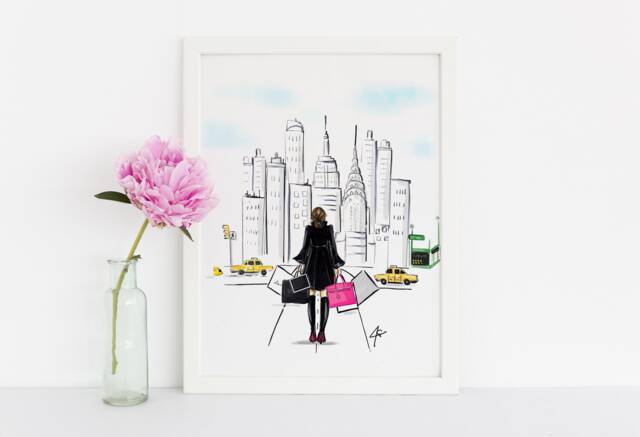 Fifth Ave - Fashion Illustration Print(Fashion Art - Fashion Sketch Prints Home Decor Wall By Melsy's Illustrations - image 1