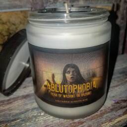Ablutophobia - The Fear Of Washing Or Bathing - 9 Ounce Soy Wax Amber Glass Jar Candle - thumbnail 1