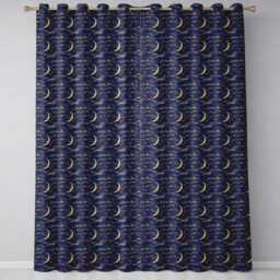 Celestial Crescent Moon Cloud Waves Starry Night Seamless Pattern Readymade Eyelet Ring Top Thermal 100% Blackout Curtains - thumbnail 2