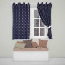 Celestial Crescent Moon Cloud Waves Starry Night Seamless Pattern Readymade Eyelet Ring Top Thermal 100% Blackout Curtains - thumbnail 1