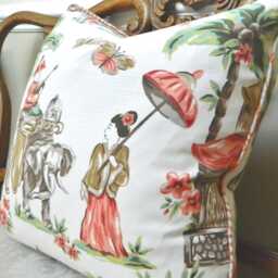 Fabricut Charlotte Moss Mougin Coral Decorative Throw Pillow Euro Sham Cover Asian Chinoiserie Pagoda Single Sided Made To Order - thumbnail 3