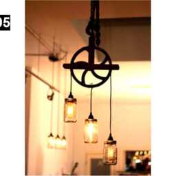 Beautiful Rustic Farmhouse Lamp With Mason Jars & Pulley - thumbnail 2