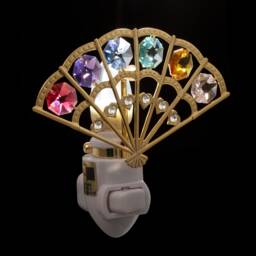 24K Gold Plated Oriental Fan Handcrafted Luxury Night Light Decorated Swarovski Crystals Bedroom Bathroom Kitchen Gift Premium Decor - thumbnail 2